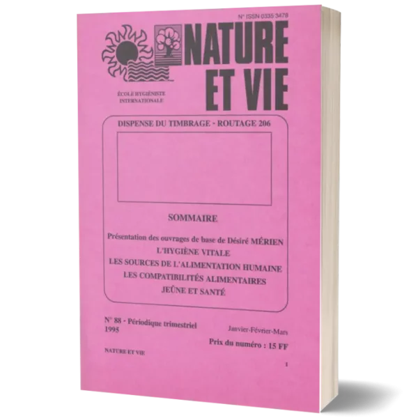 Couv3D - modèle(190) Livret nature et vie ' L'hygiène vitale les sources de l'alimentation humaine les compatibilités alimentaires jeûne et santé'