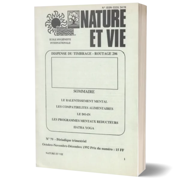 Couv3D - modèle(148) Livret Nature et vie 'Le ralentissement mental , les compatibilité alimentaires , LE DO-IN , Les programmes mentaux réducteurs , Hatha Yoga'