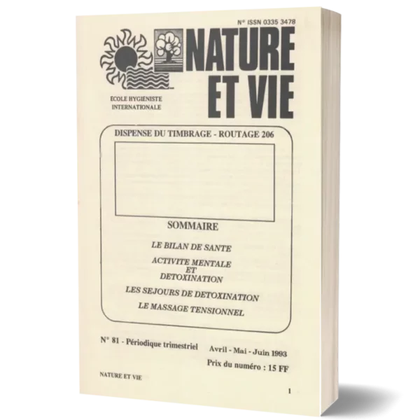 Couv3D - modèle(153) Livret Nature et vie ' Le bilan de santé , activité mentale et detoxination , les sejours de détoxination , le massage tensionnel '