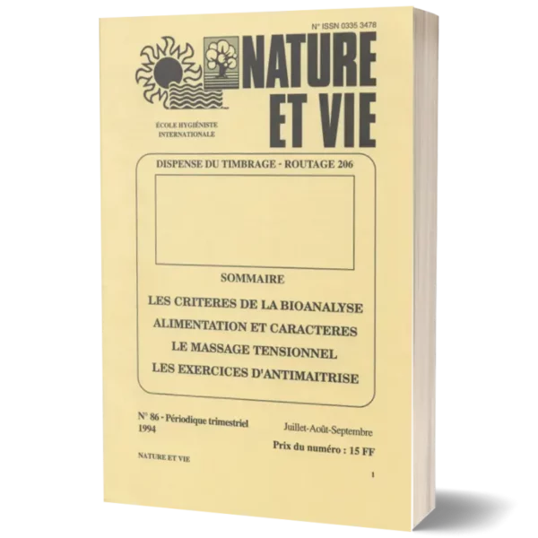Couv3D - modèle(154) Livret Nature et vie ' Les critères de la bioanalyse, alimentation et caractères, le massage tensionnel, les exercices d'antimaitrise '