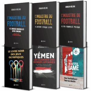 Série de livres d'enquête de Romain Molina sur l'industrie du football, le Yémen et le livre noir des Jeux Olympiques, publiés chez Exuvie Éditions.