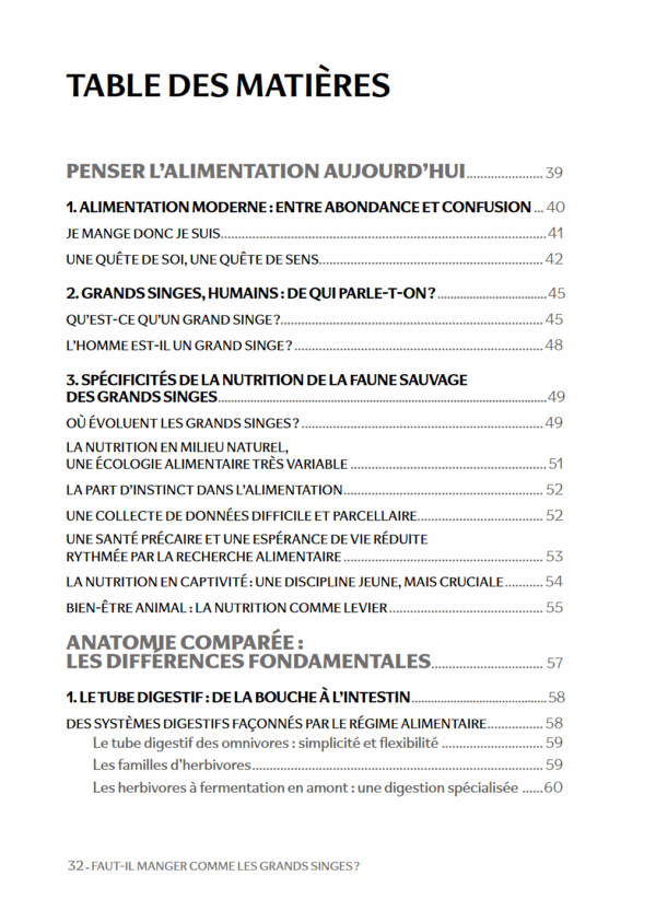 Capture d'écran 2025-09-02 145627 Table des matières du livre 'Faut-il manger comme les grands singes ?' de Fabien Moine