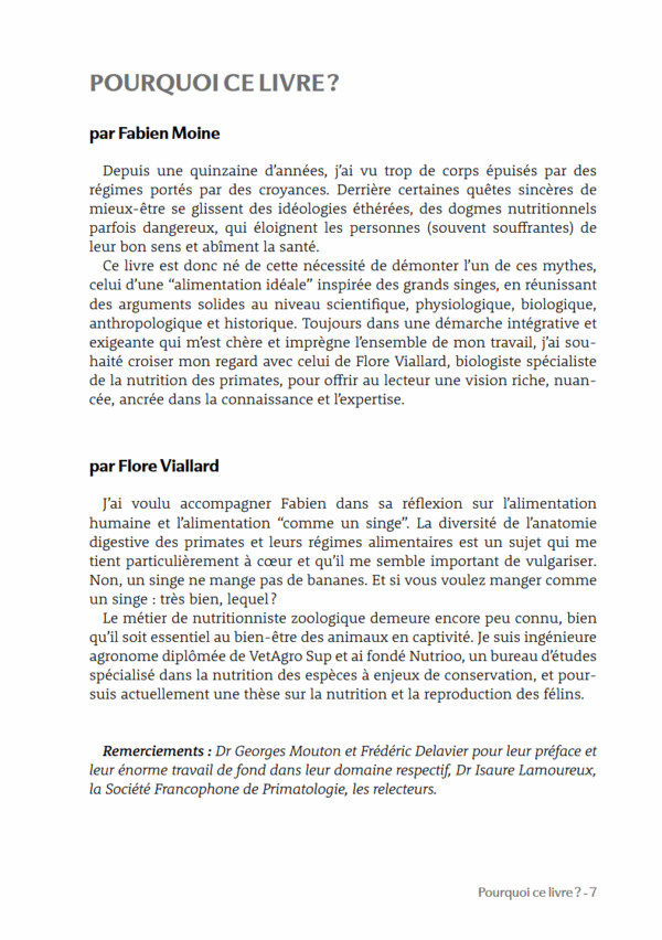 Capture d'écran 2025-09-02 162920 Pourquoi ce livre ? du livre 'Faut-il manger comme les grands singes ?' de Fabien Moine par Fabien Moine et Flore Viallard