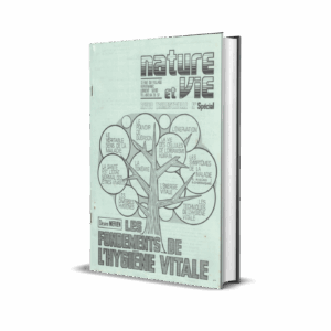 Couverture de la revue Nature et Vie intitulée 'Les fondements de l'hygiène vitale' par Désiré Mérien. L'illustration centrale représente un arbre dont les feuilles contiennent des concepts clés comme l'énergie vitale, la toxémie et le pouvoir de guérison.