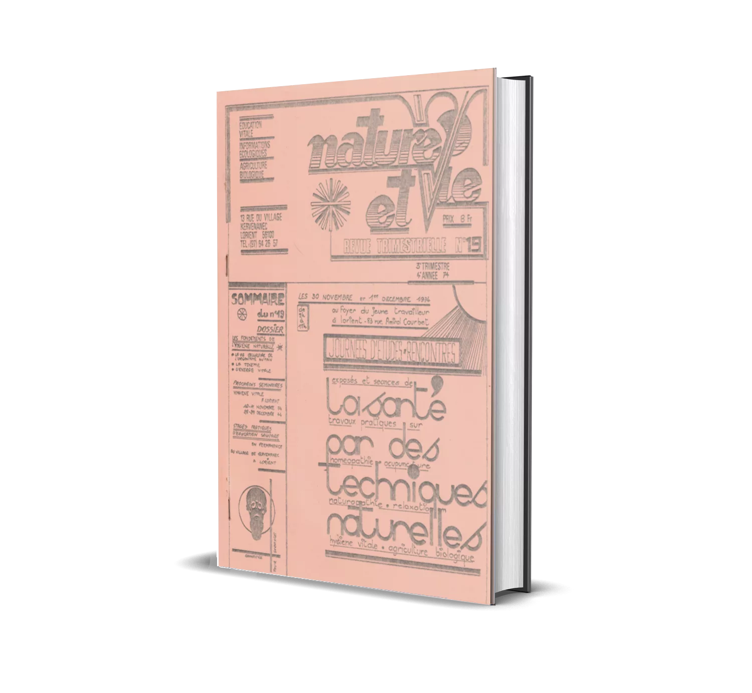 Couverture d'une édition vintage de la revue Nature et Vie, intitulée 'La santé par des techniques naturelles' (Naturopathie, acupuncture, hygiène vitale), publiée au 3ème trimestre 1974.